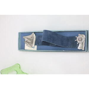 Seagull Pewter 1991 Nautical Bookmark – Sailboat & Ship Wheel – Made in Canada